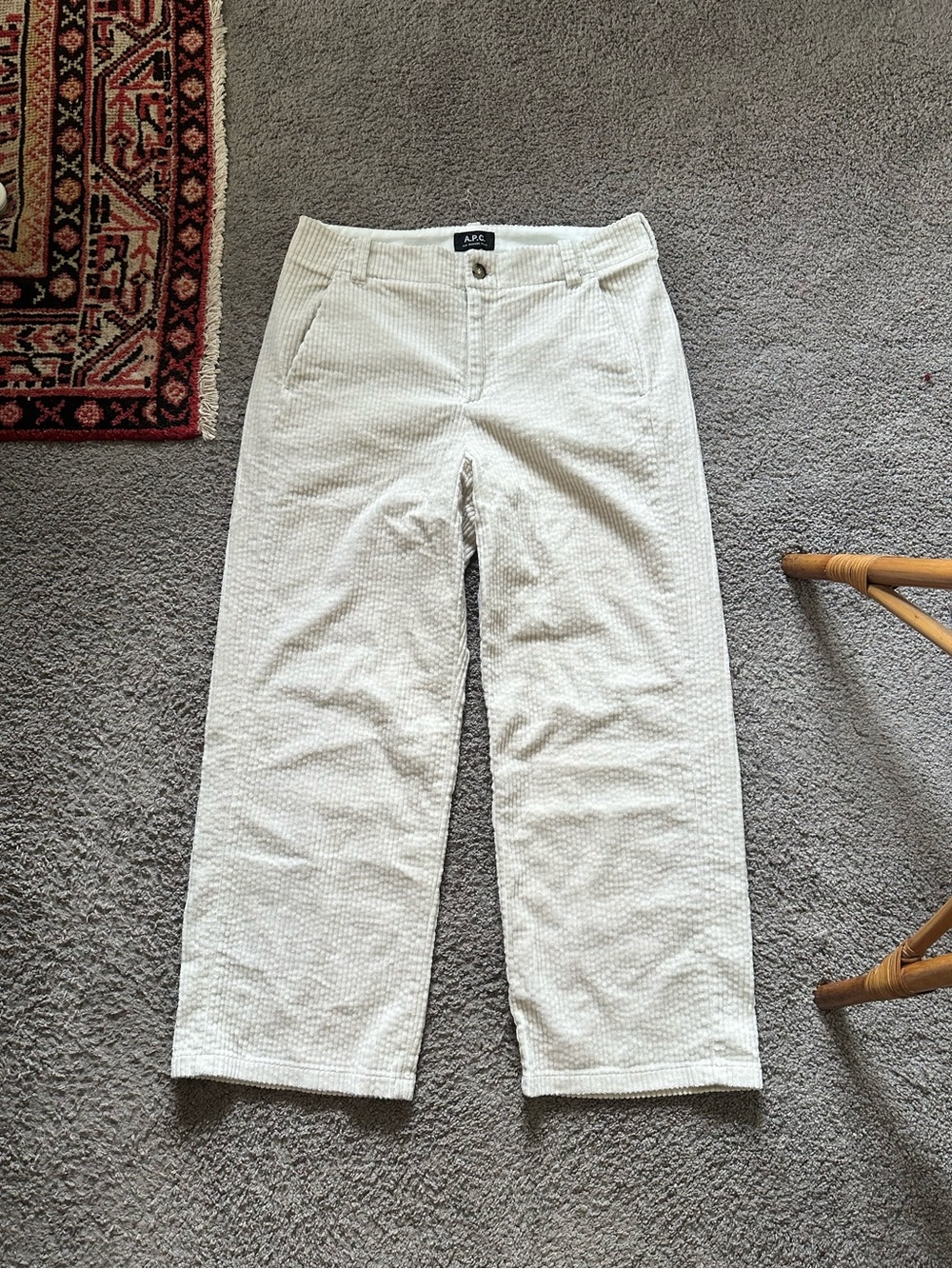 APC Ecru Loose Fit Corduroy River Trousers